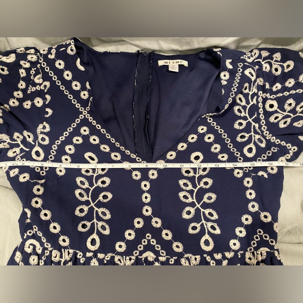 Mi ami Navy and White Embroidered Baby Doll Mini Dress - Picture 8 of 11